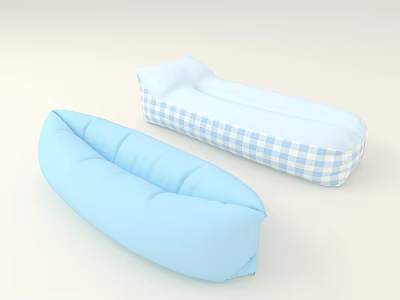 Comfortable Light Blue And Blue White Checkered Bean Bag Chair For Living Room 3d model