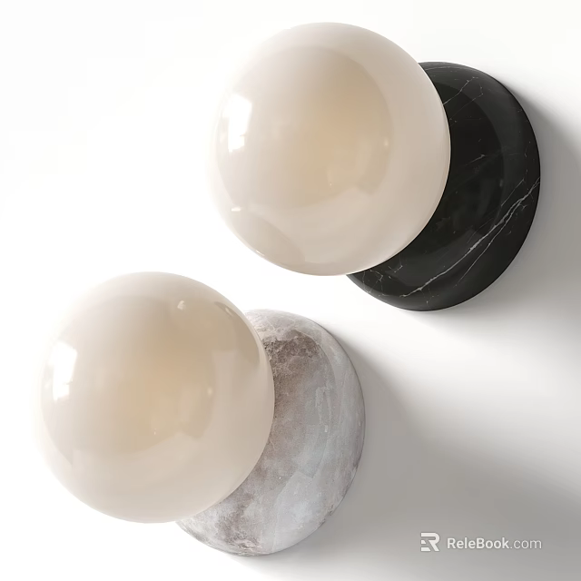 Modern Spherical Wall Sconces with Cream Shade and Marble Base Design 3d model