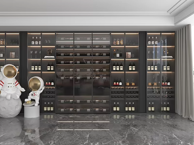 Modern Luxury Wine Cabinet With Glass Doors Built in Lighting And Wine Bottles 3d model