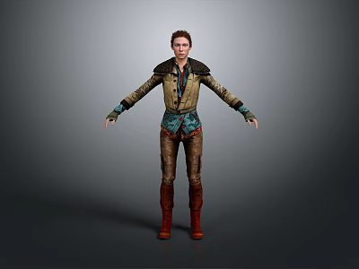 Stylish Casual Everyday Clothing With Brown Jacket Blue Inner Brown Pants Red Boots 3d model