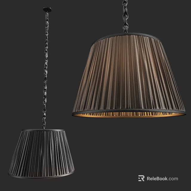 Modern Striped Fabric Pendant Lights With Metal Frame On Dark Background 3d model 
