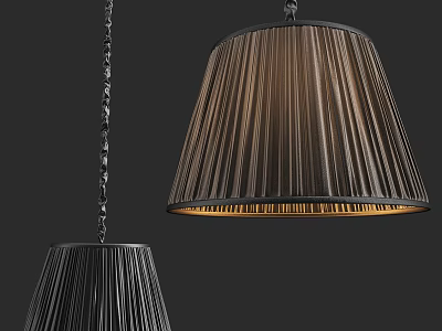 Modern Striped Fabric Pendant Lights With Metal Frame On Dark Background 3d model