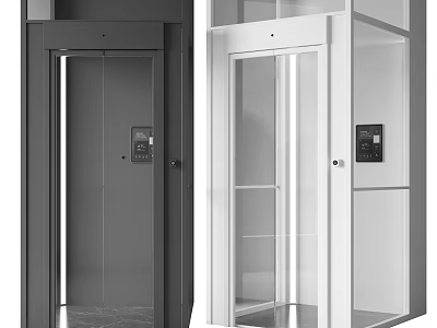 Modern Elevator Interior Design With Black And White Glass Door Features 3d model