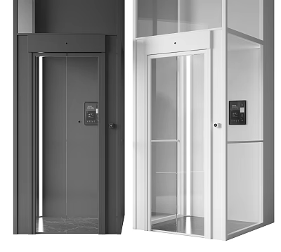 Modern Elevator Interior Design With Black And White Glass Door Features 3d model
