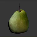 Fresh Ripe Green Pear With Brown Stem On Smooth Gray Background