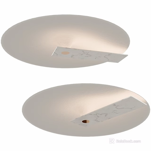 Sleek Modern Round Ceiling Light Featuring White Body And Marble Accent Strip 3d model