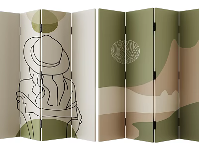 Room Divider With Artistic Line Drawing And Green Beige Patterns 3d model Room Divider With Artistic Line Drawing And Green Beige Patterns 3d model