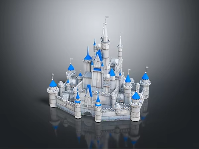Cartoon Castle Scene With Blue Spires White Towers And Fairy Tale Design 3d model