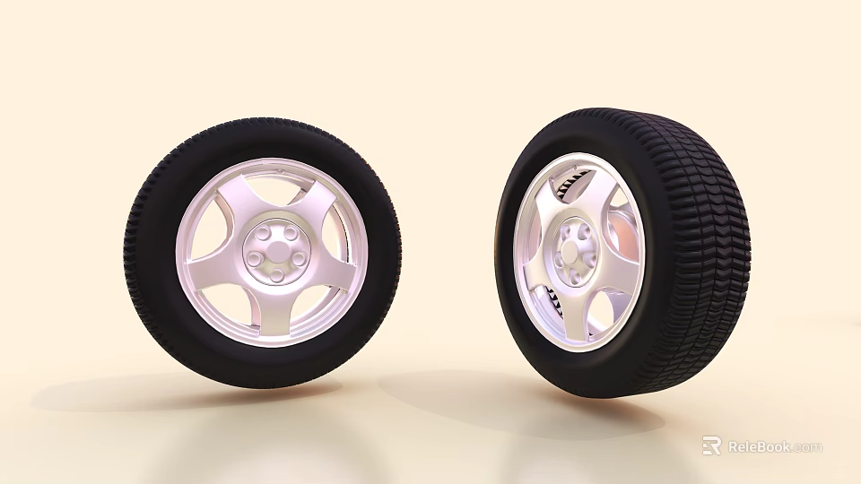 Car Tires With Black Tread And Silver Alloy Rims For Vehicle Use 3d model 