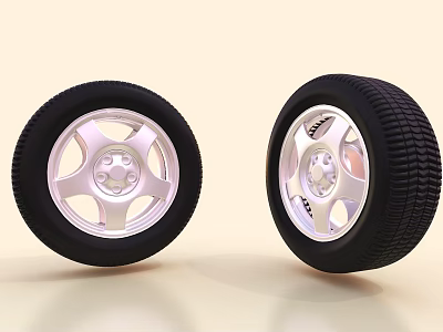 Car Tires With Black Tread And Silver Alloy Rims For Vehicle Use 3d model