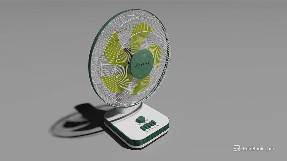 Air Cooler Fan with Green Blades White Base and Control Buttons Table Type 3d model 