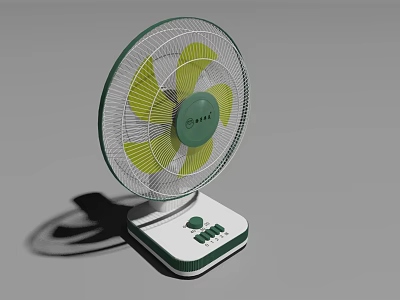 Air Cooler Fan with Green Blades White Base and Control Buttons Table Type 3d model
