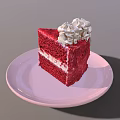 Slice of Red Velvet Cake with Cream Topping on Pink Plate
