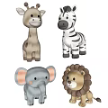 Adorable Plush Animal Dolls with Giraffe Zebra Elephant and Lion Characters