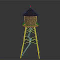Water Tower Structure With Brown Roof Brown Body And Yellow Metal Stand