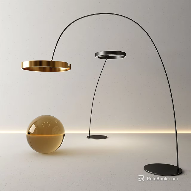 Modern Floor Lamps With Gold And Black Circular Shades In Minimalist Setting 3d model 