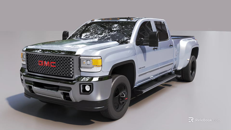 GMC Silver Heavy Duty Pickup Truck With Double Cab Black Wheels And Chrome Accents 3d model 