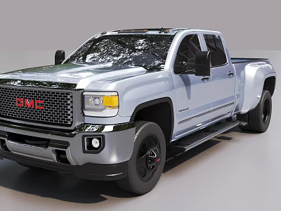 GMC Silver Heavy Duty Pickup Truck With Double Cab Black Wheels And Chrome Accents 3d model