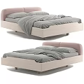 Modern Double Bed With Pink Headboard Wooden Frame And Gray Bedding 3d model