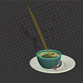 Green Coffee Cup on White Saucer with Hot Coffee on Dark Background with Smoke Effect
