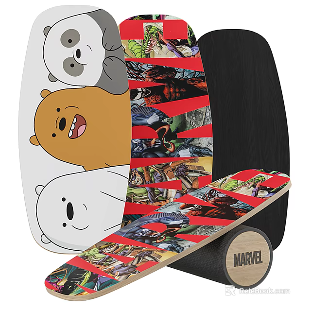 Marvel Themed Skateboard With Cartoon Bear Characters Colorful Sports Equipment Design 3d model 