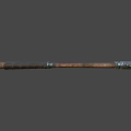 Ancient Weapon With Wooden Handle And Metal Head Featuring Intricate Red Black Labyrinth Patterns