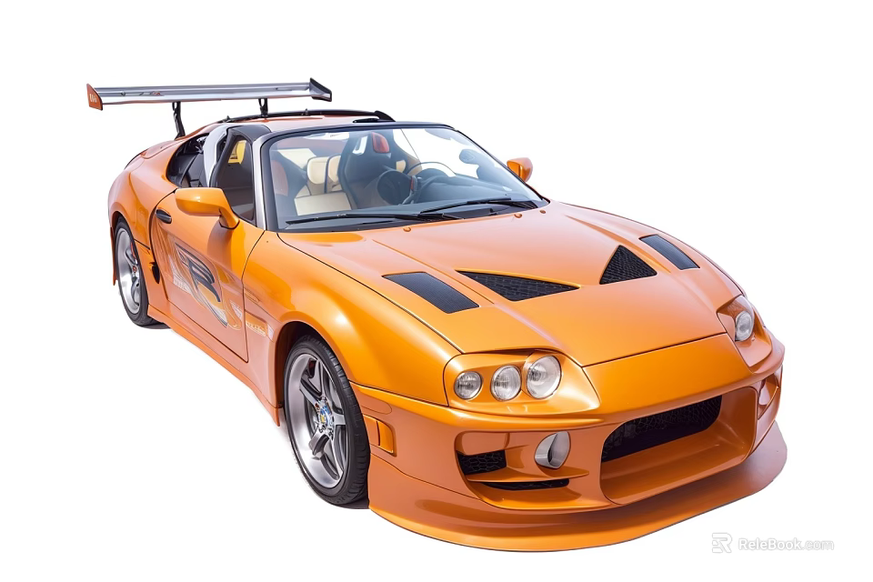 Orange Sports Car With Rear Spoiler And Modified Exterior Design Features 3d model 