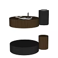 Modern Walnut Round Coffee Table With Open Book Pen Coffee Cup And Nut Plate