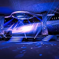Luxurious Blue Stage Design with Bright Lighting for Large Event Celebration 3d model