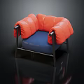 Stylish Single Sofa With Orange Puffy Backrest And Blue Cushion On Black Metal Frame