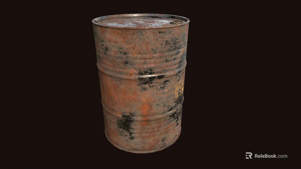 Rusty Old Metal Barrel With Rust Stains And Black Marks Isolated On Dark Background 3d model 