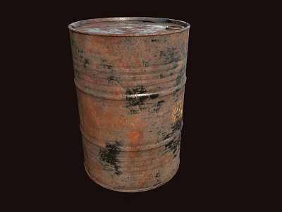 Rusty Old Metal Barrel With Rust Stains And Black Marks Isolated On Dark Background 3d model