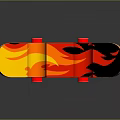 Colorful Modern Sports Equipment Skateboard With Red Wheels And Artistic Curved Design