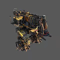 Detailed Intricate Industrial Mechanical Structure With Yellow Black Heavy Machinery Parts