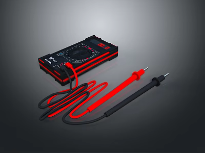 Digital Multimeter With Black Case And Red Probes For Electrical Testing 3d model