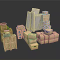 Packed Household Items In Various Sizes Of Cardboard Boxes And Wooden Crates