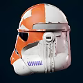 Orange And White Clone Trooper Helmet With Blue Accents And Ventilation Ports