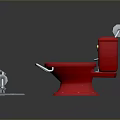 Red Toilet With Toilet Paper Roll And Foot Pedal Strap With Arrows