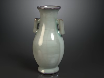 Exquisite Traditional Celadon Crackle Glaze Double Eared Porcelain Vase For Elegant Home Art Decoration 3d model