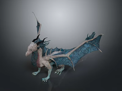 Fantasy Dragon Game Movie Character Featuring Blue Scales White Body And Large Wings 3d model