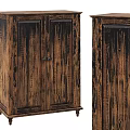 Rustic Vintage Wooden Storage Cabinets With Double Doors Carved Panels And Tapered Legs