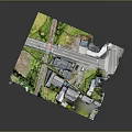 Cartoon Style Scenic Miniature Town with Roads Houses Trees and Crossroads