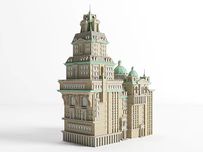 Historic Architecture Design Featuring Multi Story Structure Green Domes And Towers 3d model