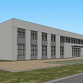Modern White Office Building Exterior With Large Windows And Paved Ground 3d model