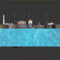 Canal Lock System With Ships Passing Through Lock Gates And Water Channels