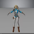 Woman With Elf Ears In Blue Outfit White Pants And Brown Boots