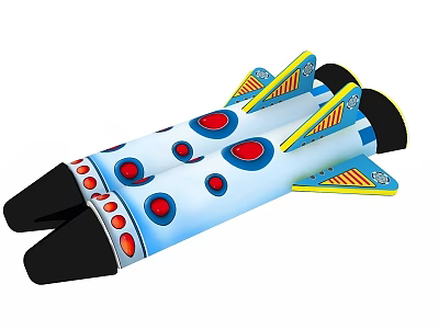 Colorful Inflatable Rocket Toy With Blue Body Red Dots And Yellow Wings 3d model