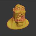 3D Cartoon Character Head Model With Exaggerated Angry Expression Blue Hair And Band Aid