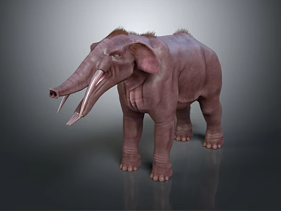 Prehistoric Mammoth With Long Tusks And Brown Fur Standing On Gray Background 3d model