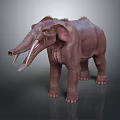 Prehistoric Mammoth With Long Tusks And Brown Fur Standing On Gray Background